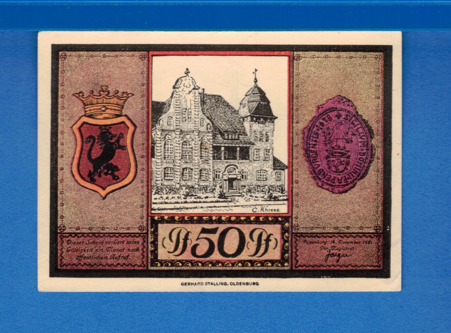 Germany Notgeld Papenburg 50 Pfennig 1921 a/Uncirculated Banknote