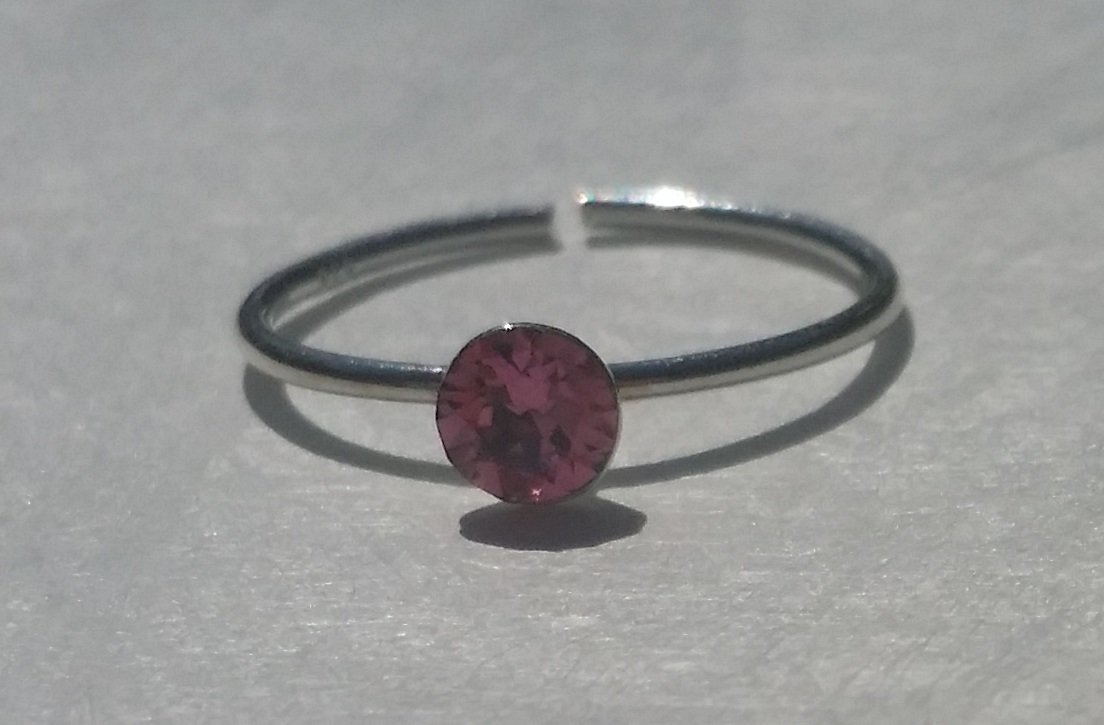 Sterling Silver 925 Toe Ring Pink Crystal Adjustable