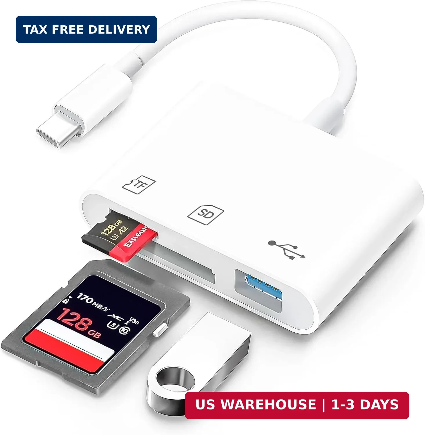 USB C SD Card Reader, 3 in 1 USB-C Memory Card Adapter with Dual Slots (SD/Micro