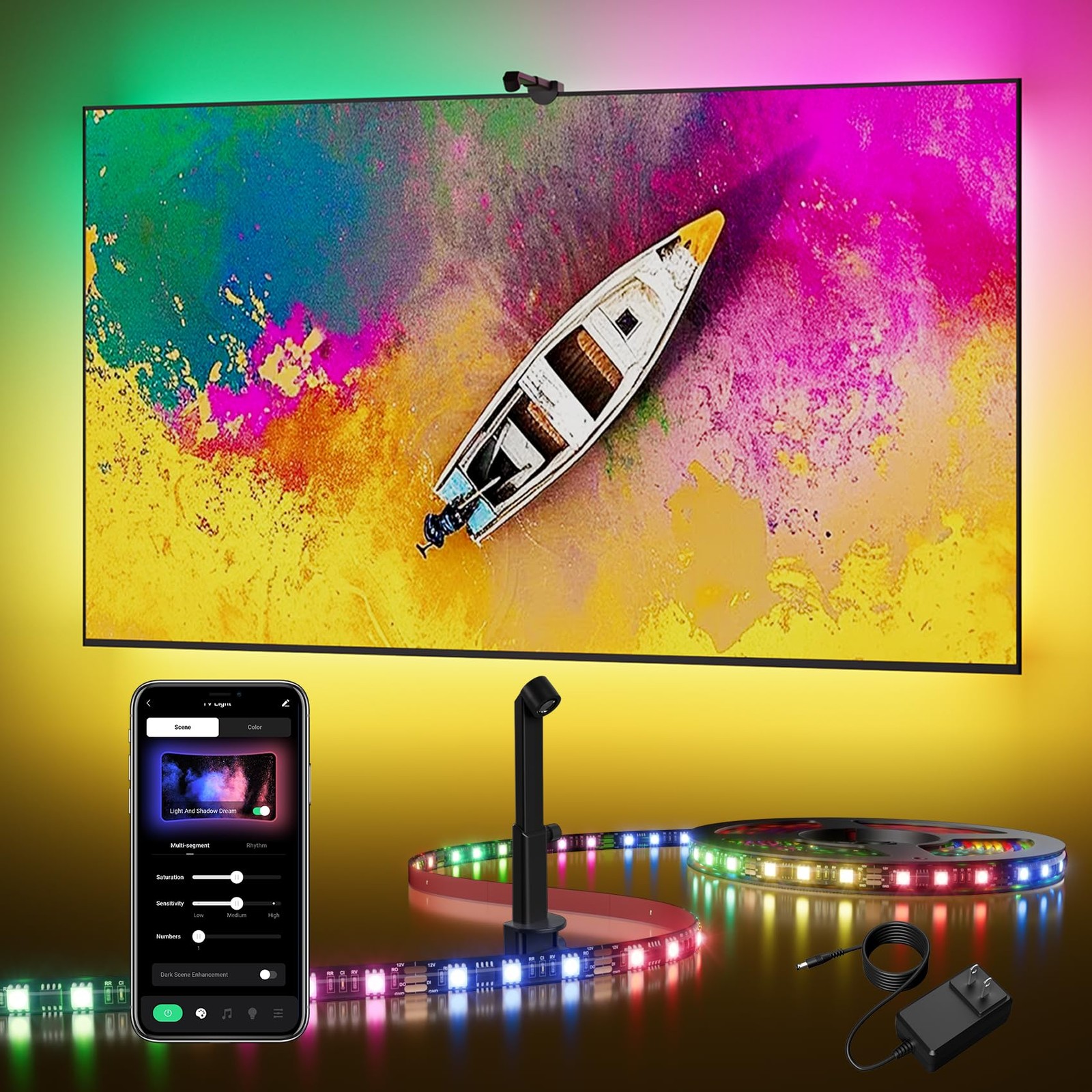 TV Backlight LED 15ft - TV Backlight Sync to Screen PC Monitor for 55-75 Inch...