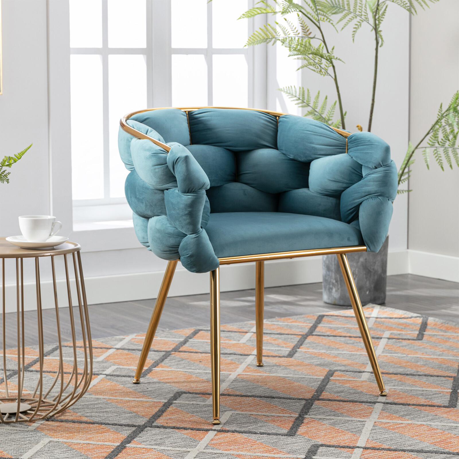 Modern Velvet Leisure Chair Single Sofa for Bedroom Dresser Stool Blue