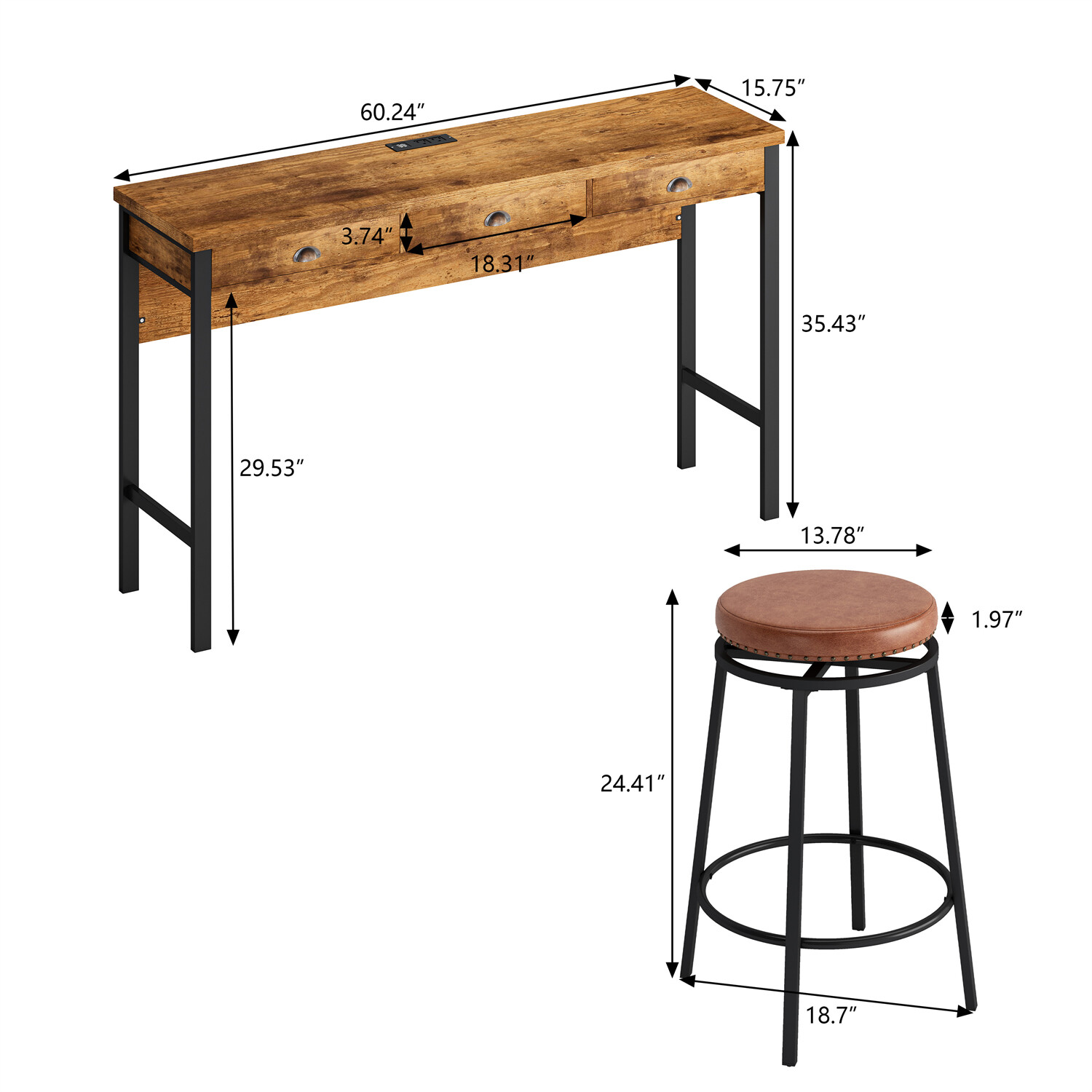 4 Piece Bar Table Set Counter Height Kitchen Pub Table with 3 Bar Stools US