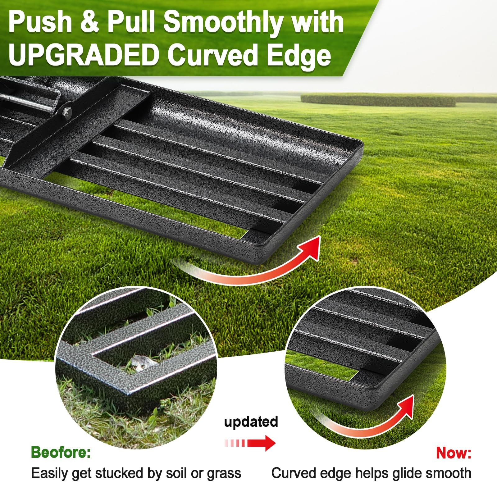 Lawn Leveling Rake, 30"x10" Levelawn Tool, 5FT Adjustable Handle Leveling Too...
