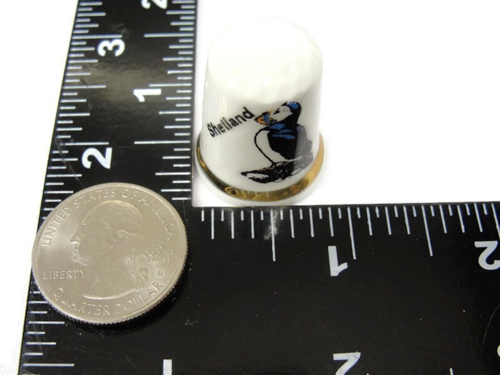 Shelland Puffin Embroidery Thimble with Gold Trim