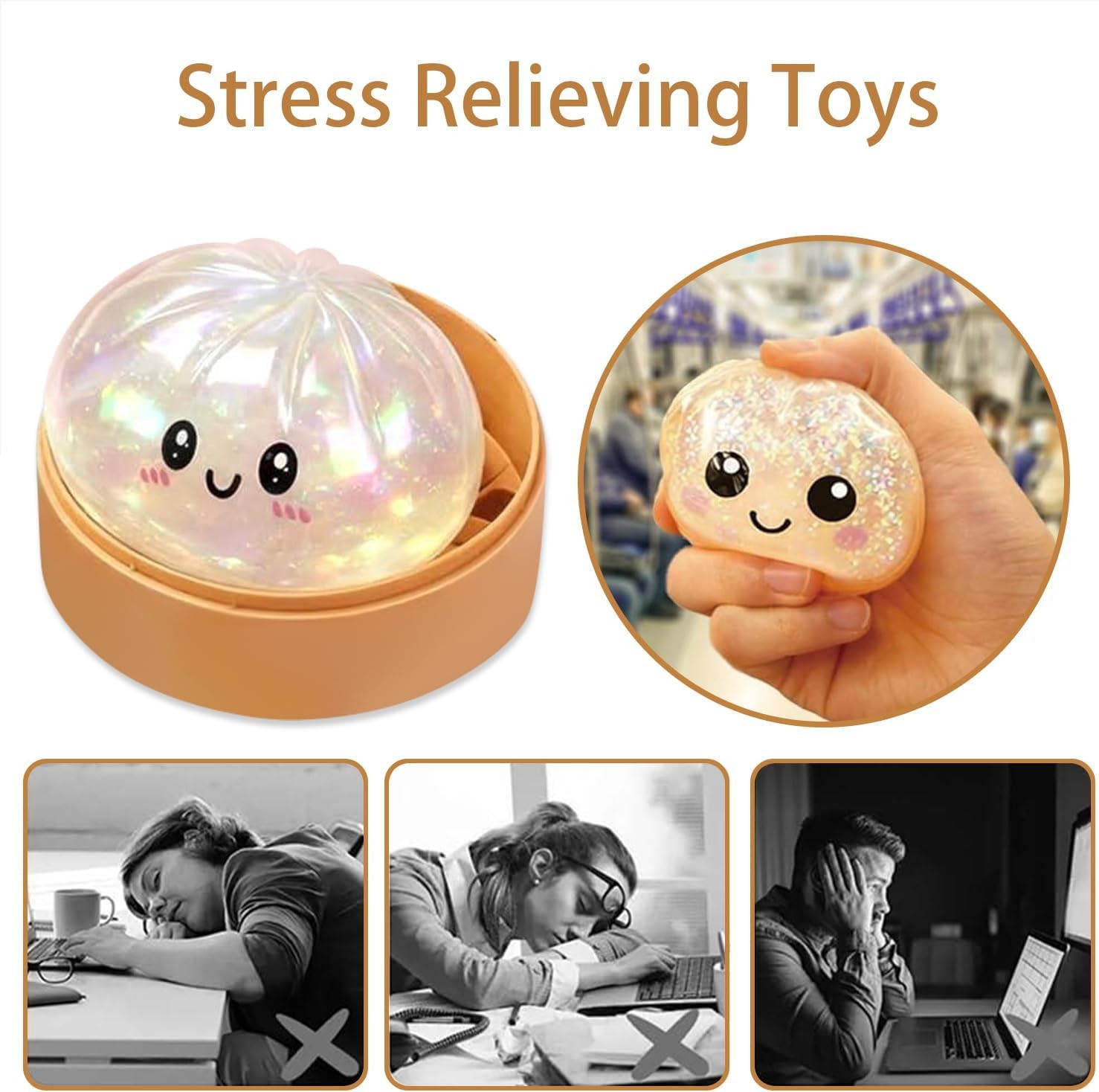 Glitter Dumpling Squishies with Box Sensory Squeeze Fidget Toy for Stress Relief