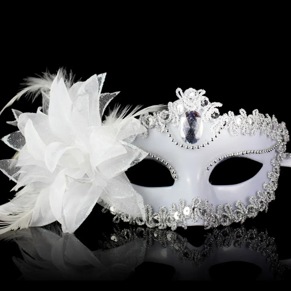 Venetian Feather Mask Diamond Flower Wedding Carnival Party Masquerade Costume