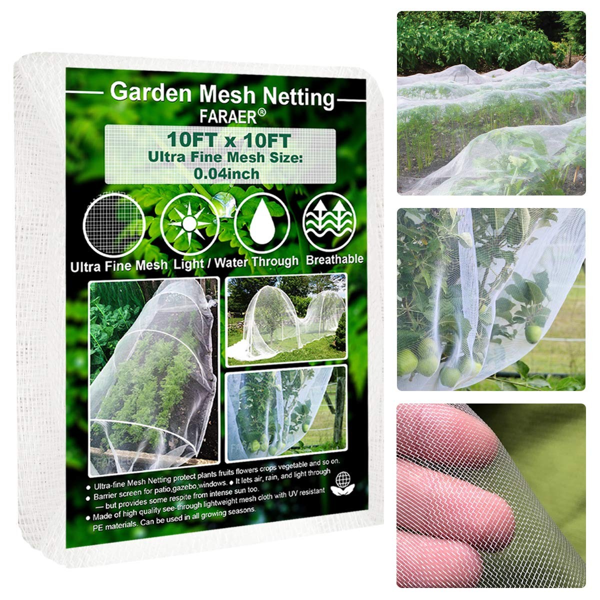 Garden Barrier Netting, Plant Covers 10x10Ft Ultra Fine Mesh 10ftx10ft, White