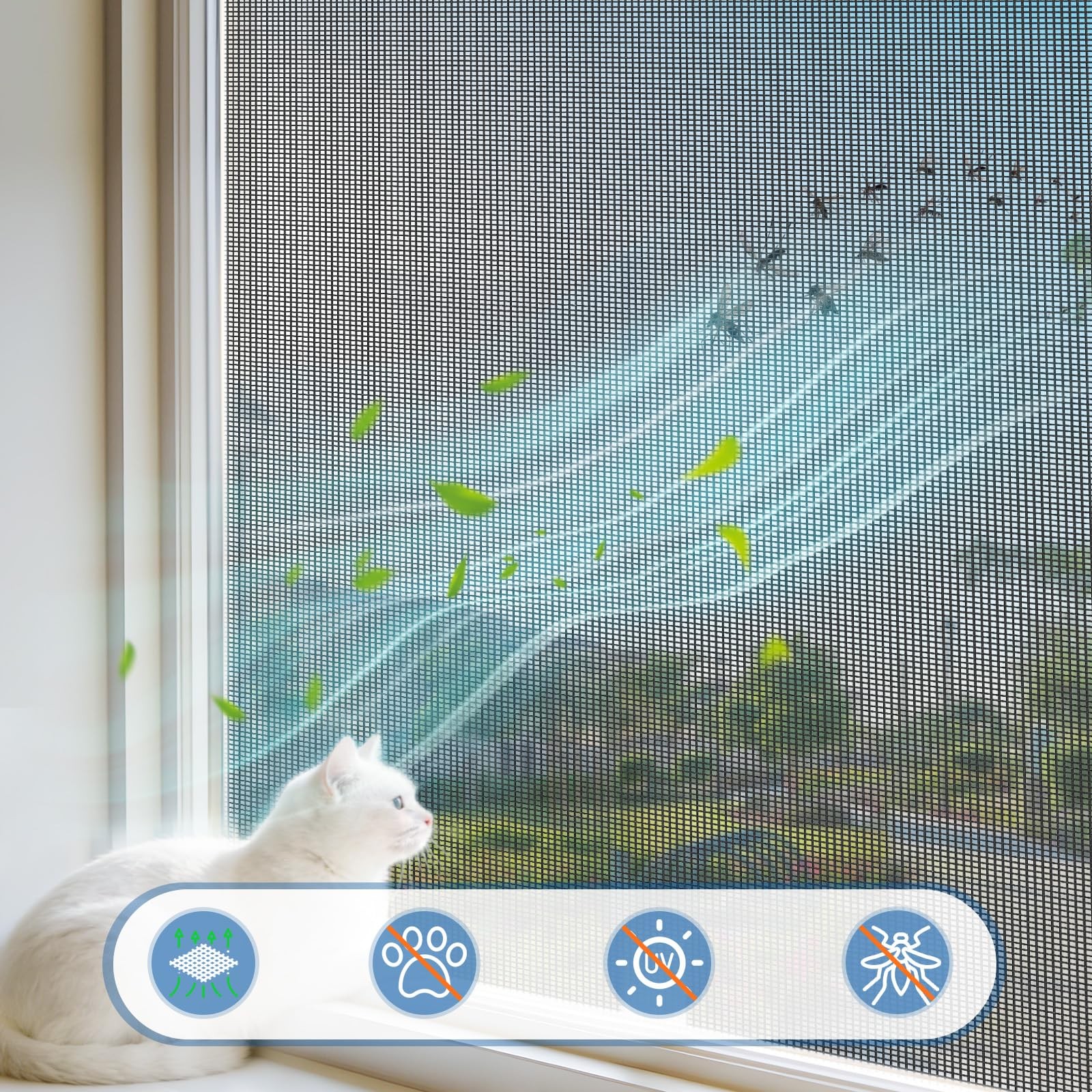 Window Screen Mesh 48"W X 99"L - DIY Adjustable Polyester Pet Proof Screen Door