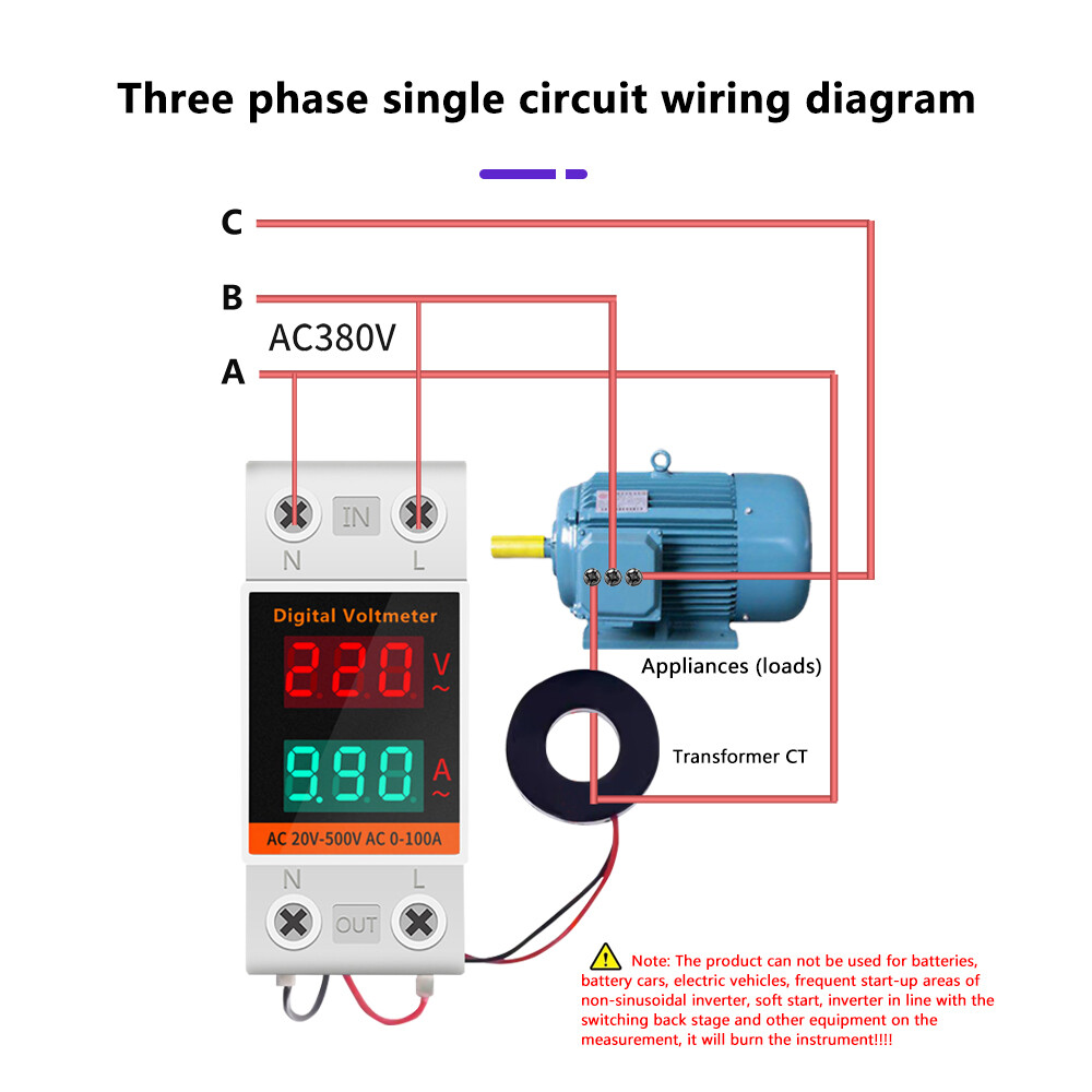 Din Rail LCD Digital Voltmeter Ammeter Electricity Meter AC 60-500V 0.00-99.9A