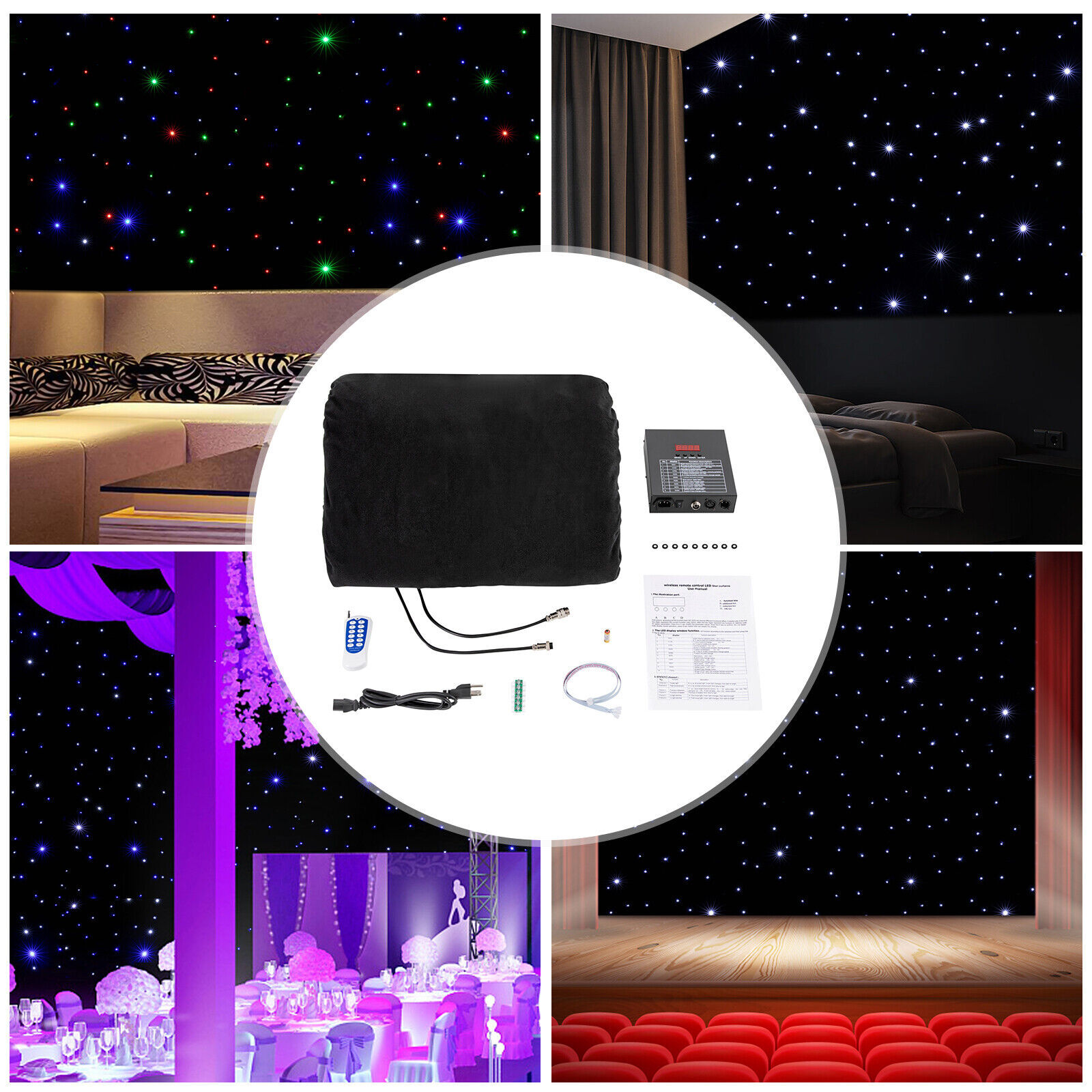 20x10FT LED Star Stage Backdrop Star Curtain Background Starry Sky DMX512 Remote