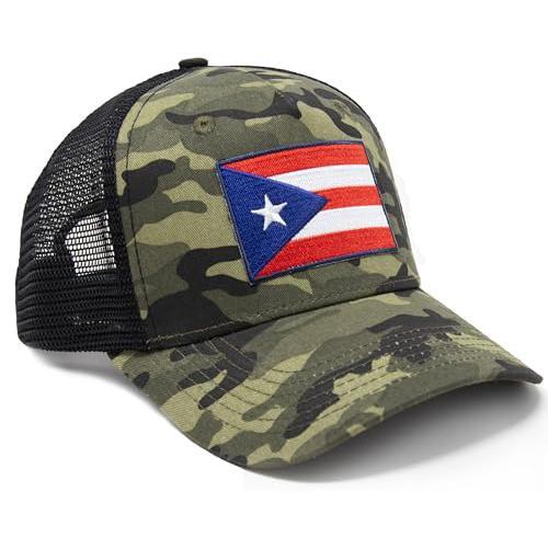 Puerto Rico Flag Hats - Snapback Trucker Baseball Hat (Camo)