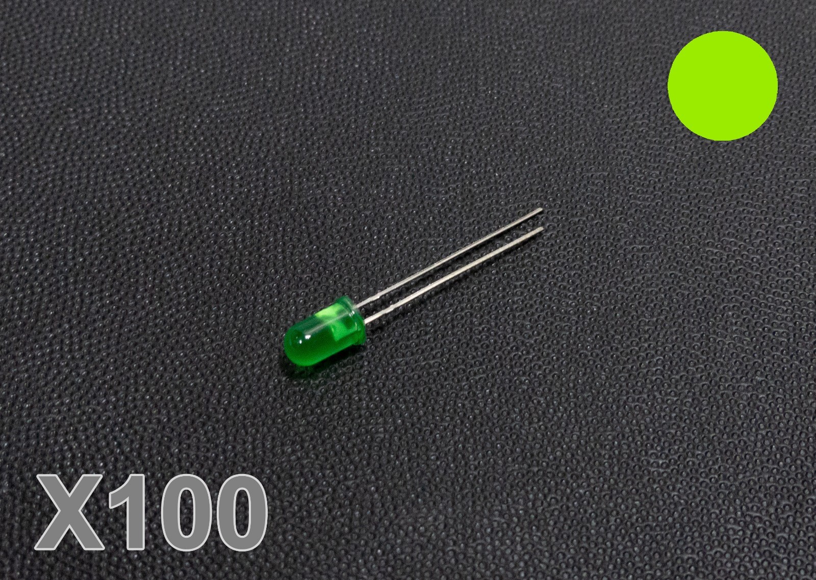 100pcs Yellow Green 5mm 2-pin LED with Diffuse Green Colored Lens