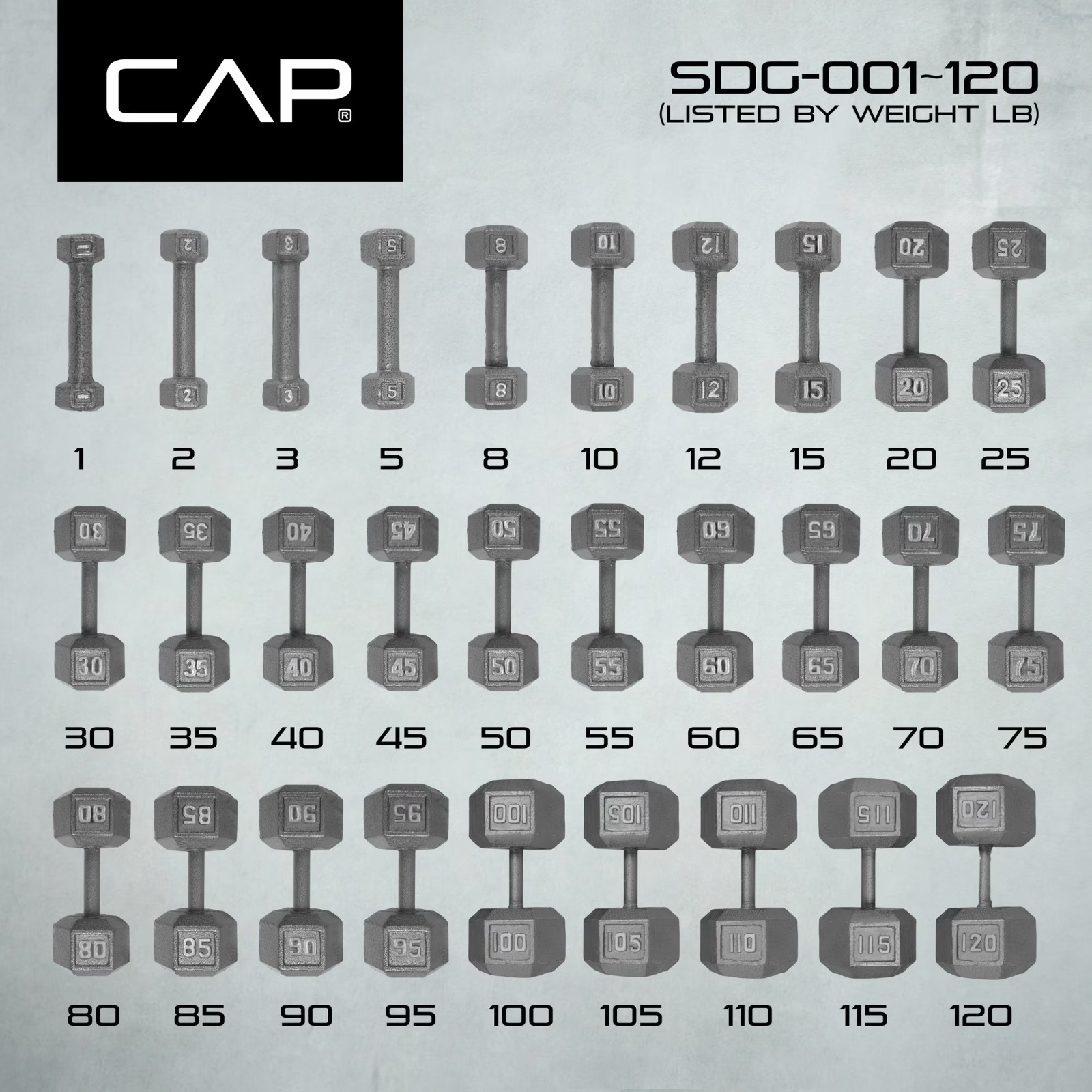 CAP Barbell 60lb Cast Iron Hex Dumbbell, Single