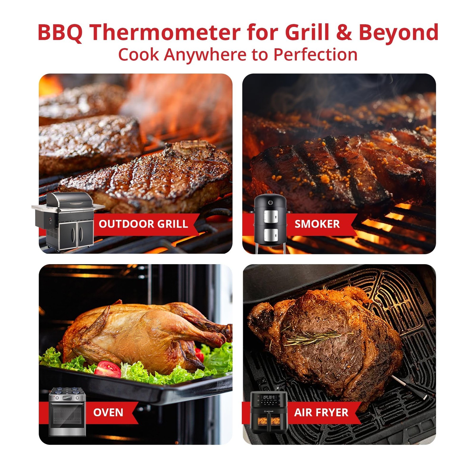 Grill Sync Digital Meat Thermometer Digital Wireless Dual Sensor Bluetooth BB...