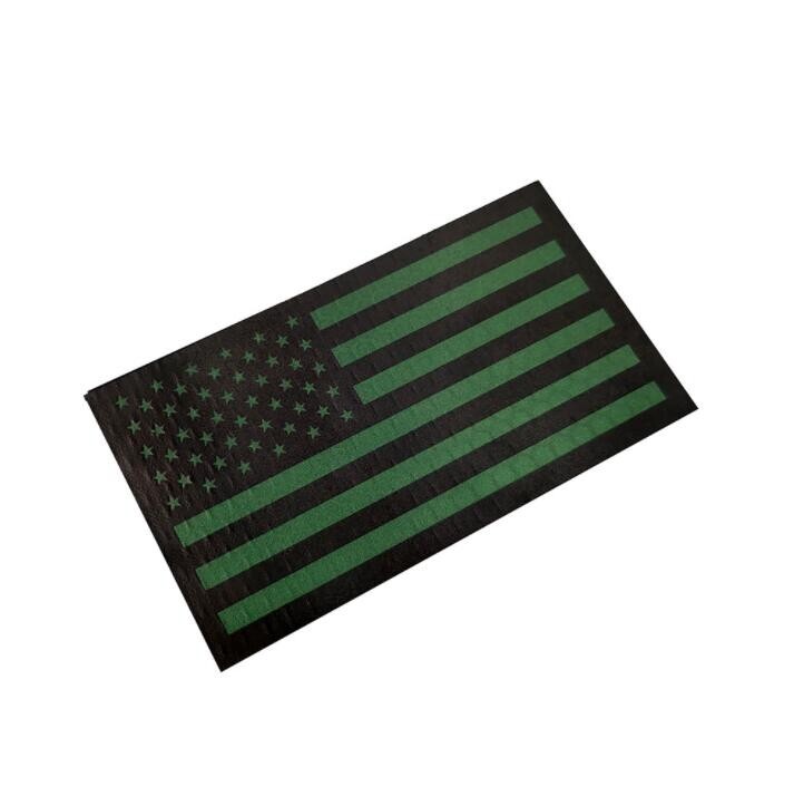 Reflective IR US AMERICAN FLAG REVERSE LEFT RIGHT SHOULDER HOOK 2 PATCHES GREEN/