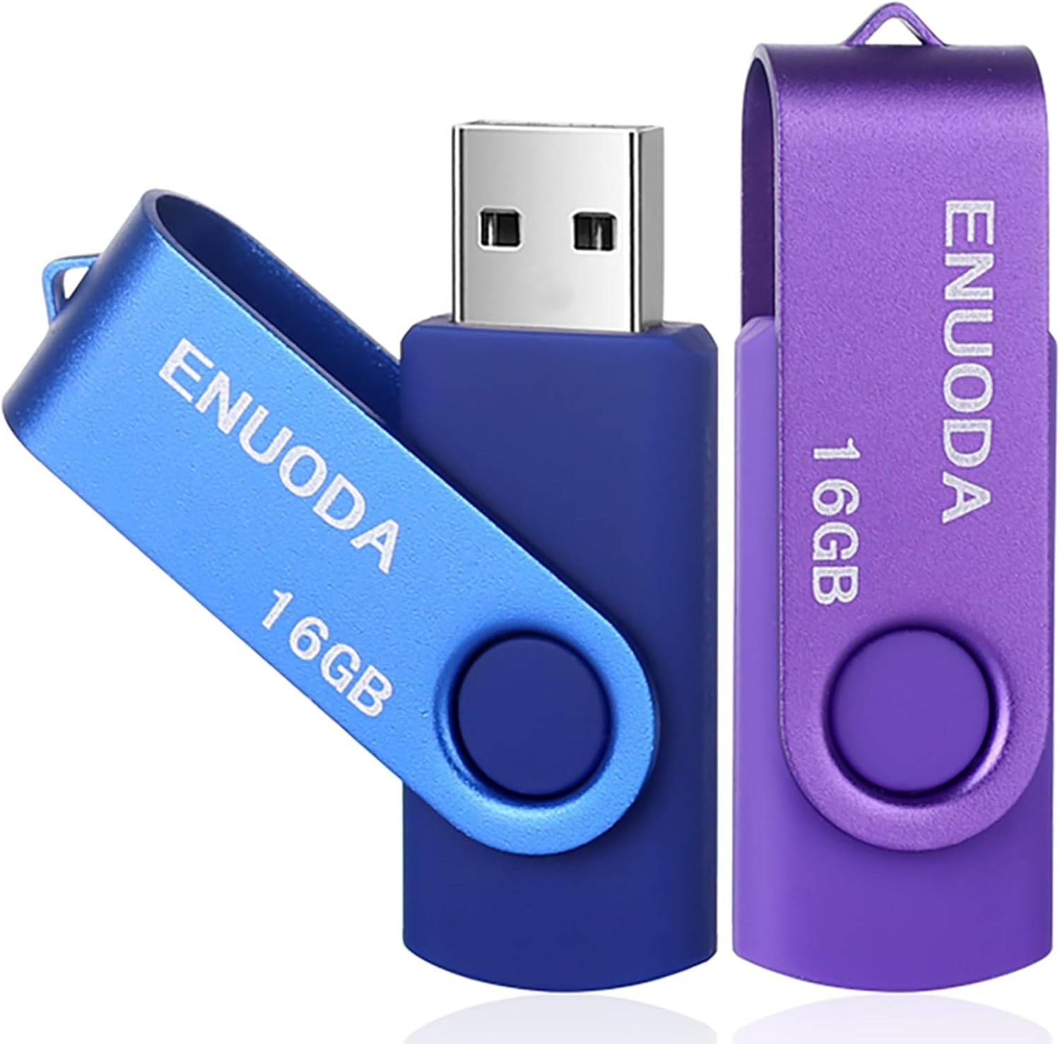 Portable 16GB USB 2.0 Memory Stick - 2 Pack with LED Indicator, Blue & Purple
