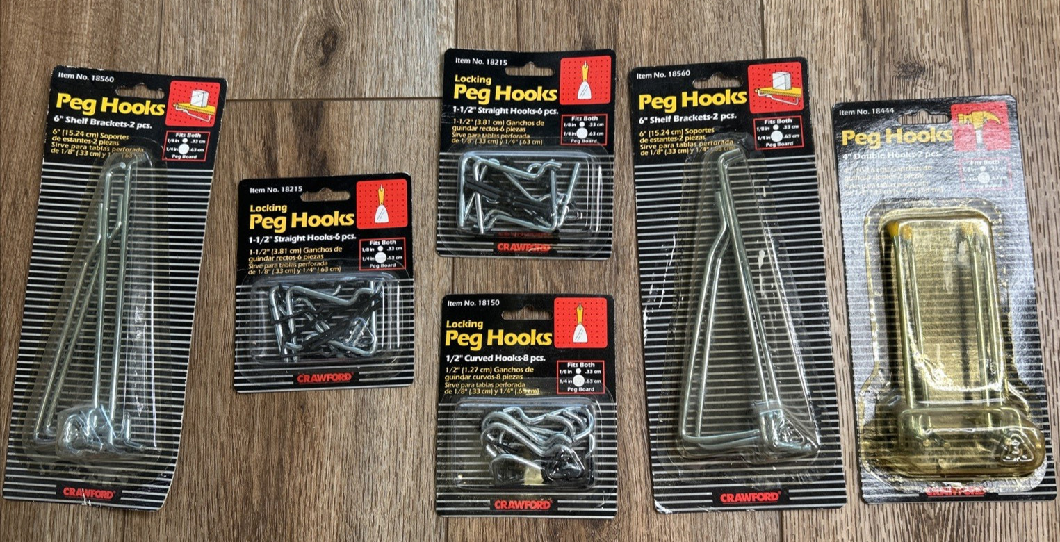 Crawford Peg Hooks Variety Lot for Pegboard