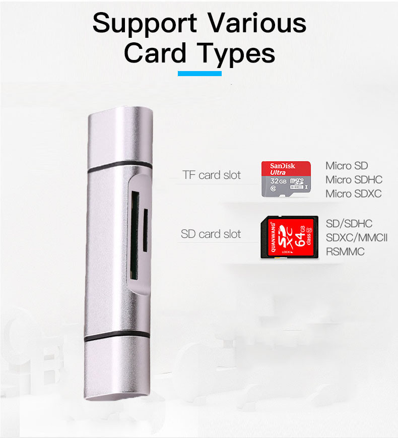 5 in 1 USB3.1 Type C / USB / Micro USB SD SDHC TF Memory Card Reader OTG Adapter