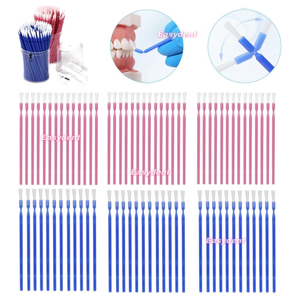 100Pc/box Dental Long Shank Disposable Bendable Micro Brush Applicator Pink/Blue