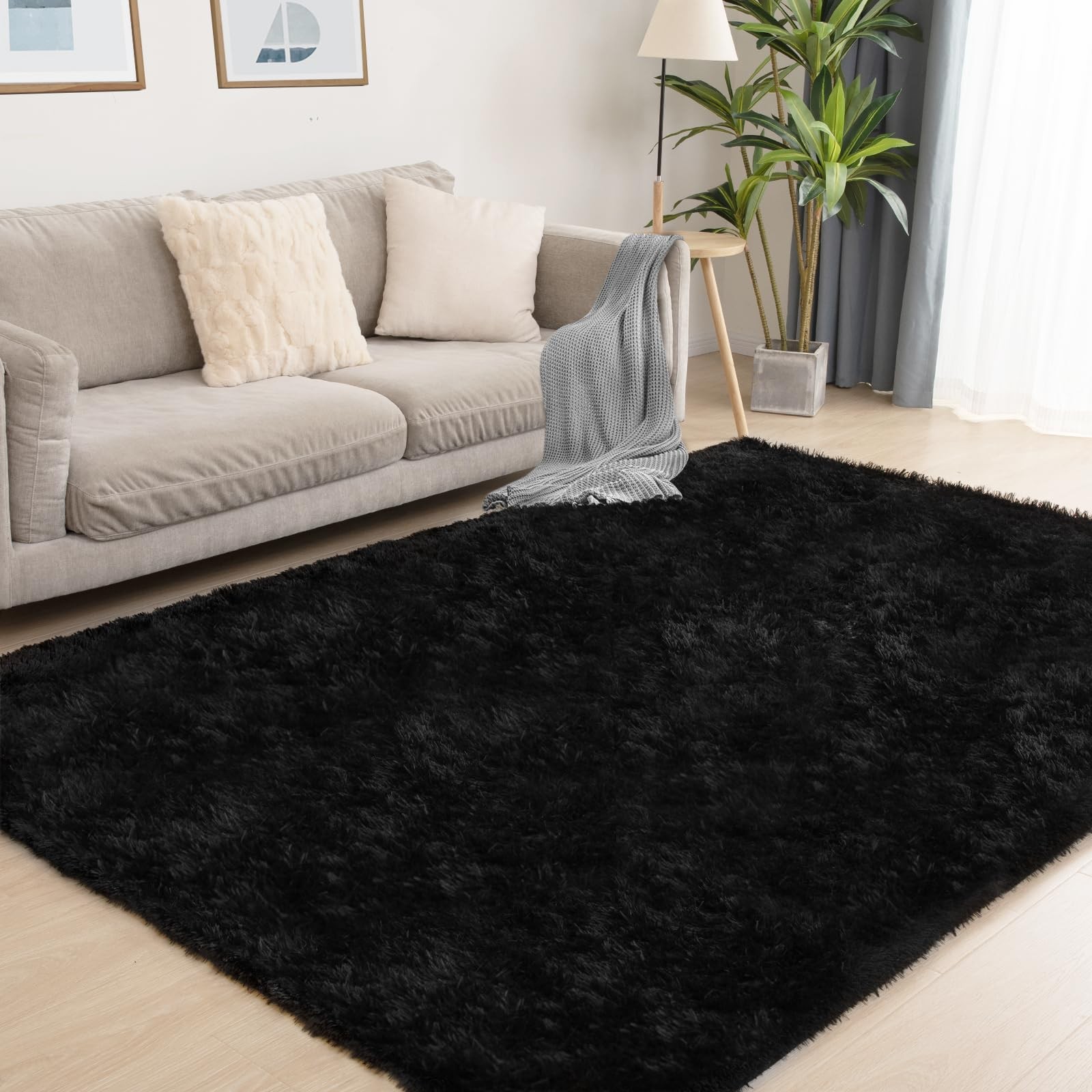 Puremy Black Area Rug, 5x7, Soft Plush for Living Room, Bedroom & Nursery, Non-S
