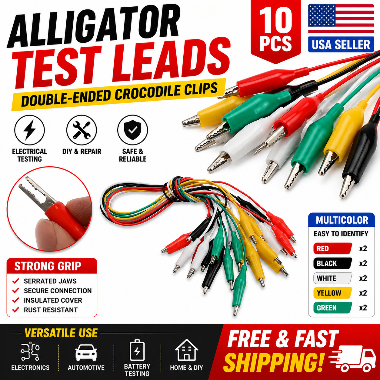10PCS Alligator Clips Electrical DIY Test Leads Alligator Double-ended Crocodile