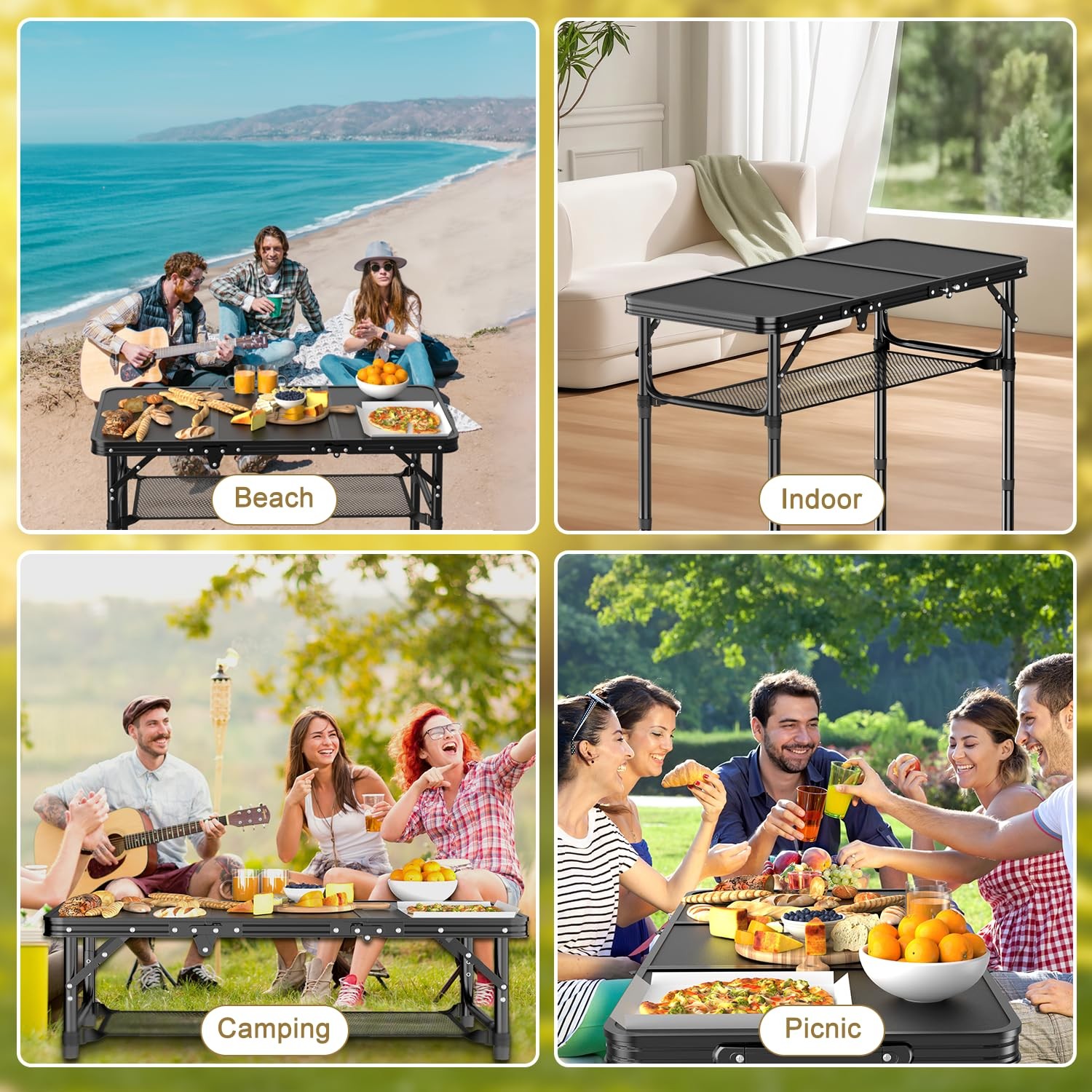 Folding Camping Table, 3 FT Folding Portable Camping Table, Outdoor&Indoor Pi...