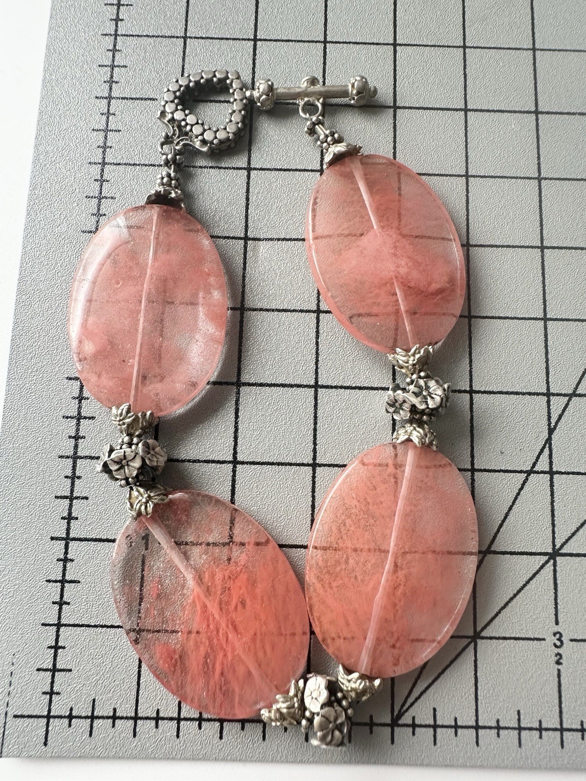 Artisan Rose Cherry Quartz Floral Toggle Bracelet 8.5”