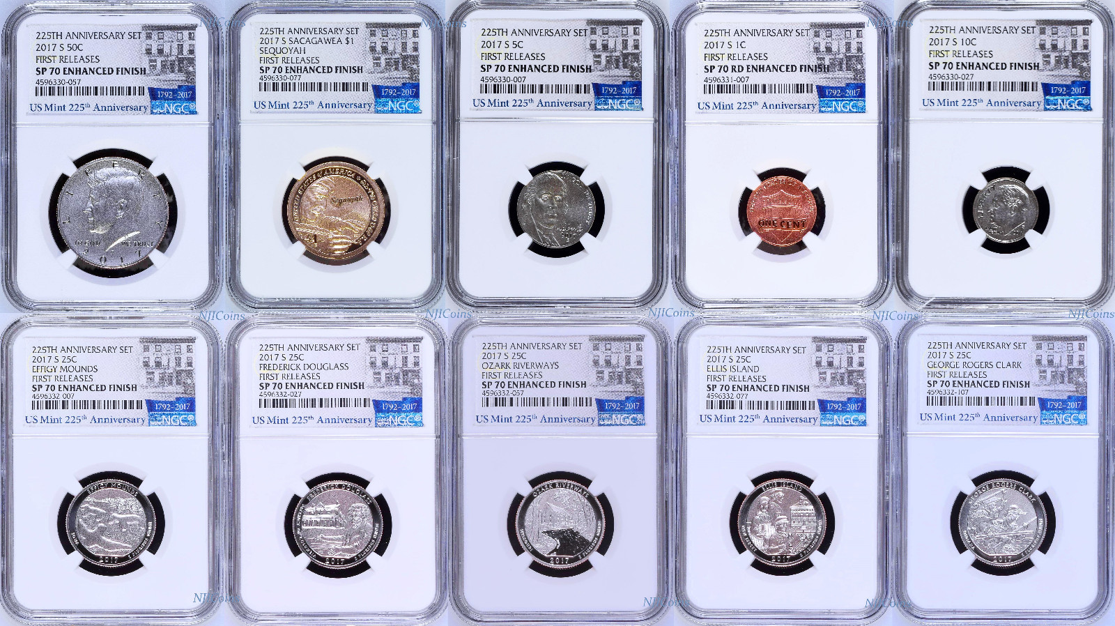 2017 US Mint 225th Anniversary Enhanced Uncirculated 10-Coin set NGC SP70 FR