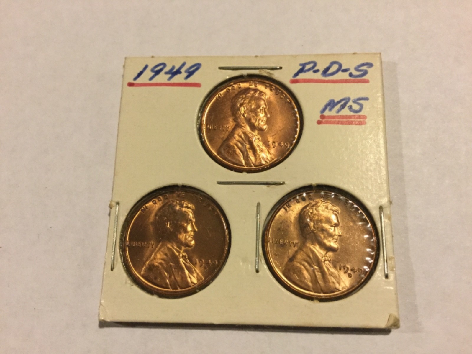 Trio of 1949 P-D-S uncirculated Lincoln Wheat Cents