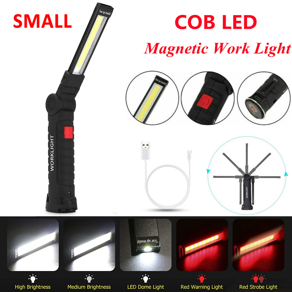 2Sets USB Rechargeable COB LED Work Light Lamp Inspect Folding Torch Flashlight
