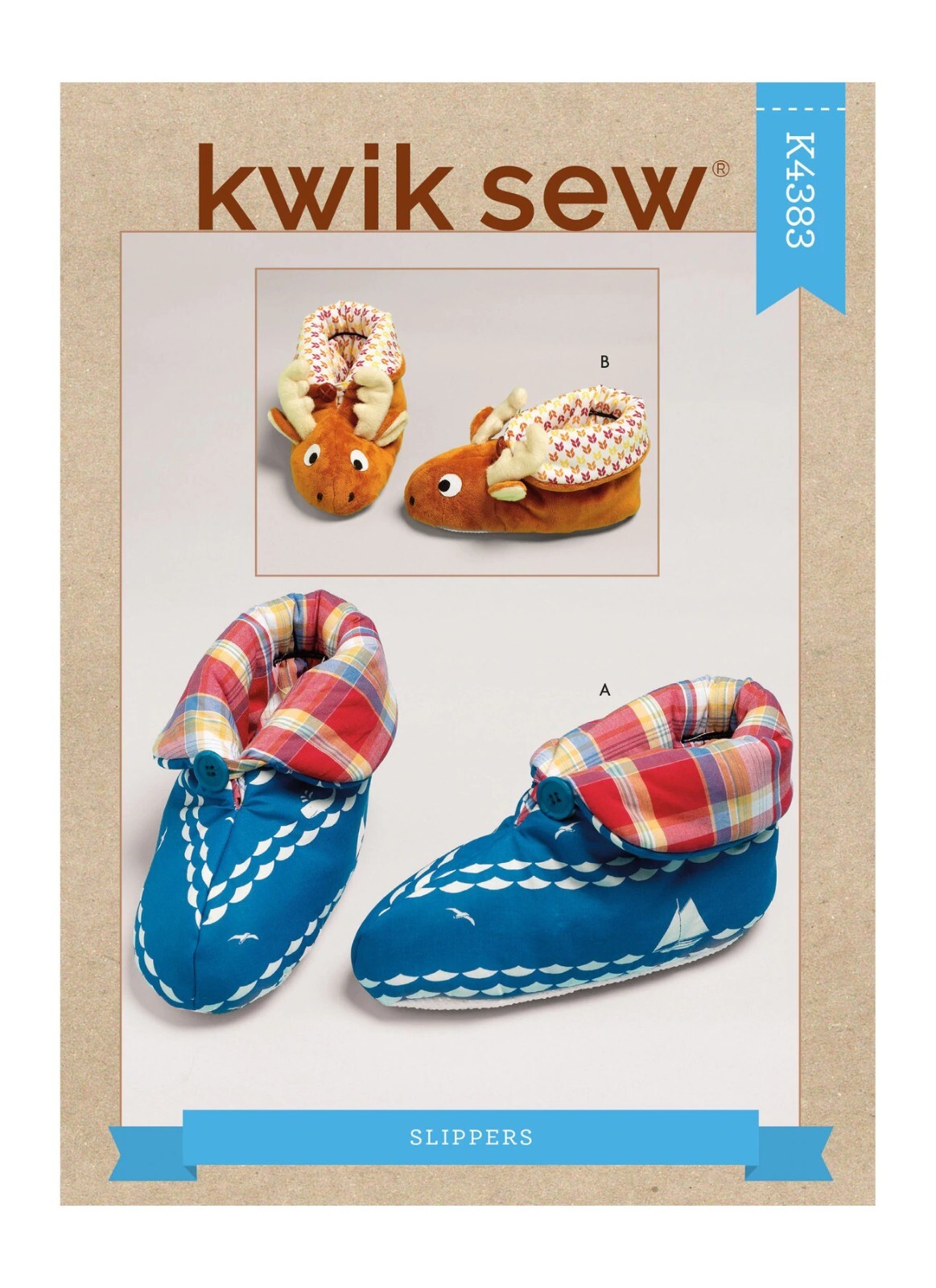 Kwik Sew 4383 EASY Snuggle Slippers Puffy Warm Deer Moose Cozy Bootie Pattern