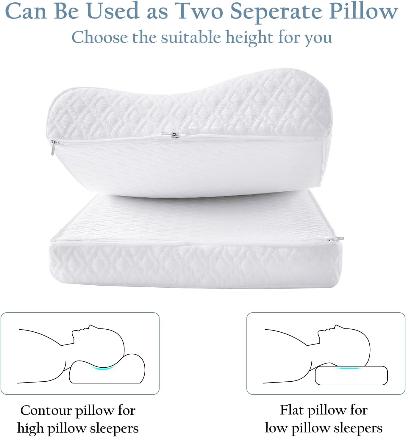 Cervical Neck Pillow for Sleeping, 3-Layer Adjustable Memory Foam Pillows