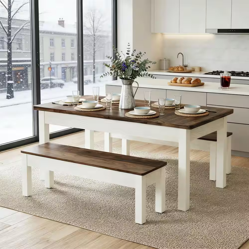 Roesler 3-Piece Rectangle Brown Wood Top Dining Table Set Kitchen Table Set Dine