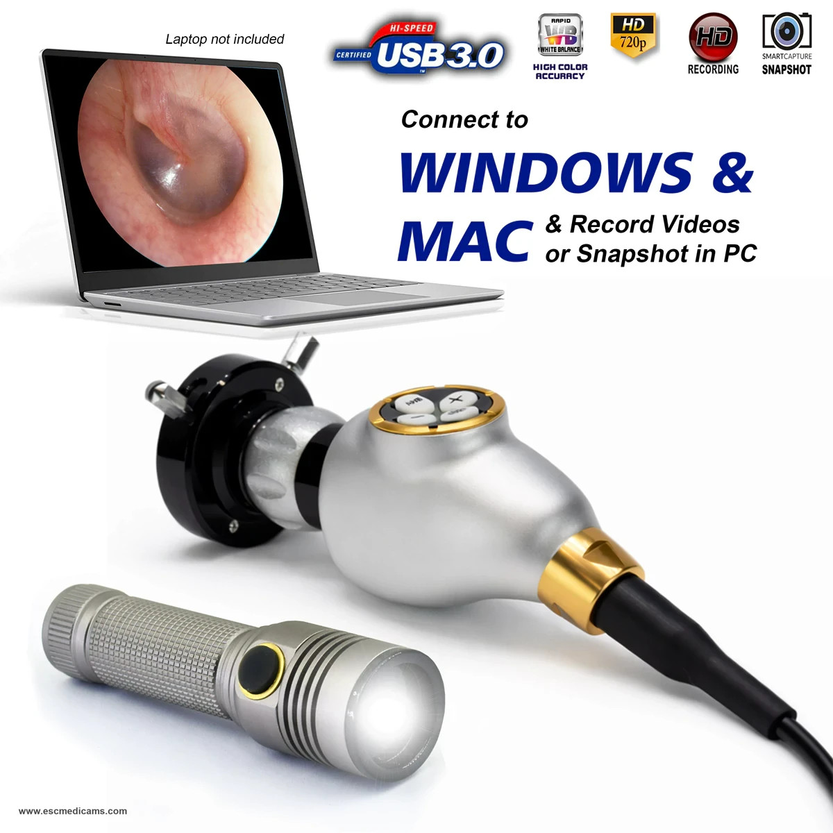 USB Endoscopy Camera HD with Portable LED Light Source for Rigid Endoscopes