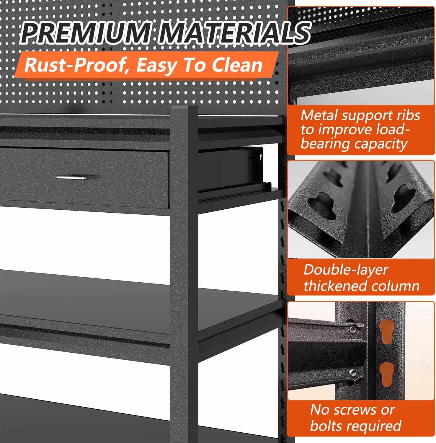 Workbench W/ Pegboard & Drawer Adjustable Shelving Work Table Mobile Workstation