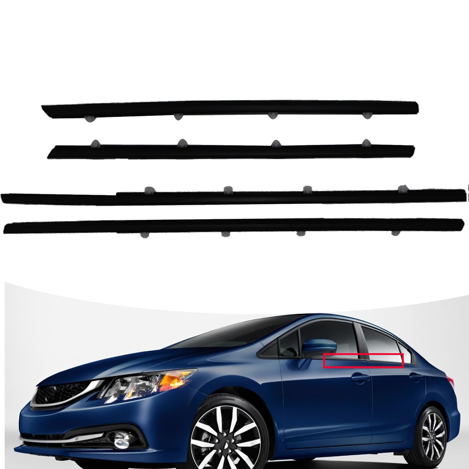 4Pcs Black Weatherstrip Window Moulding Trim Seal Belt for 2012-2015 Civic
