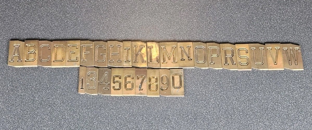 Double Line Block Engraving Font Lot Letters And Numbers - Brass - Imcomplete