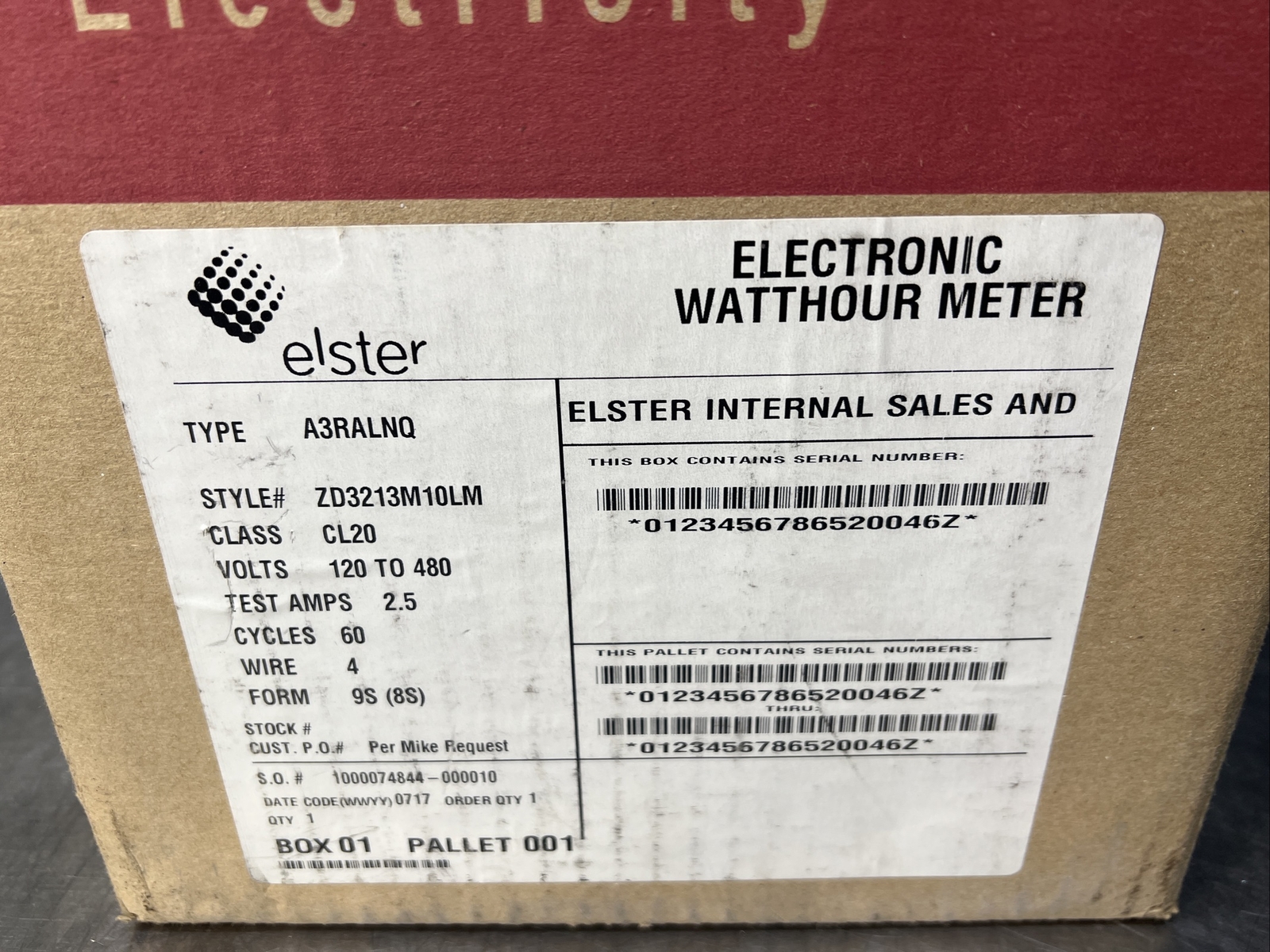 Nos Surplus Elster Electricity Watthour Meter Type A3RALNQ Class CL20