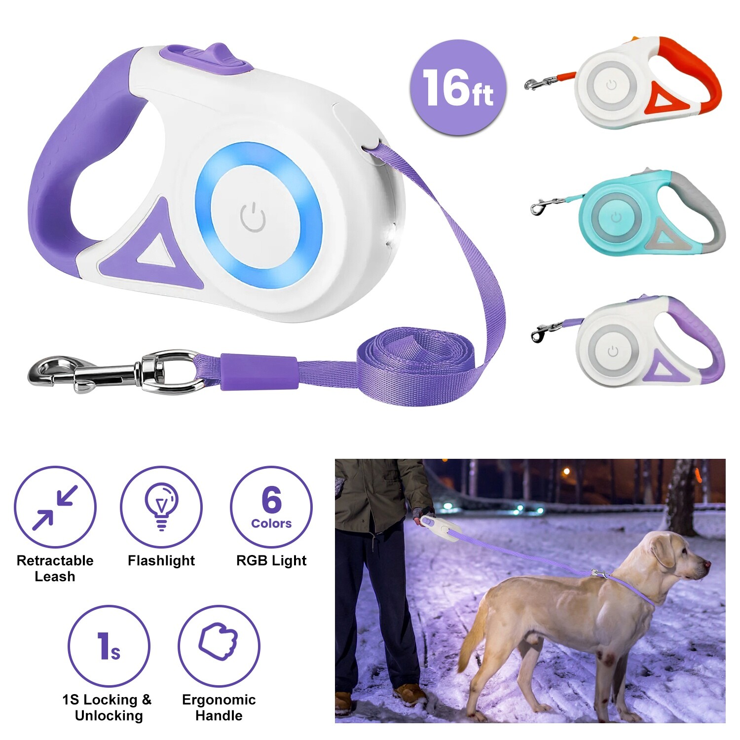 16FT Automatic Retractable Dog Leash Pet Collar Automatic Walking Lead Free USA