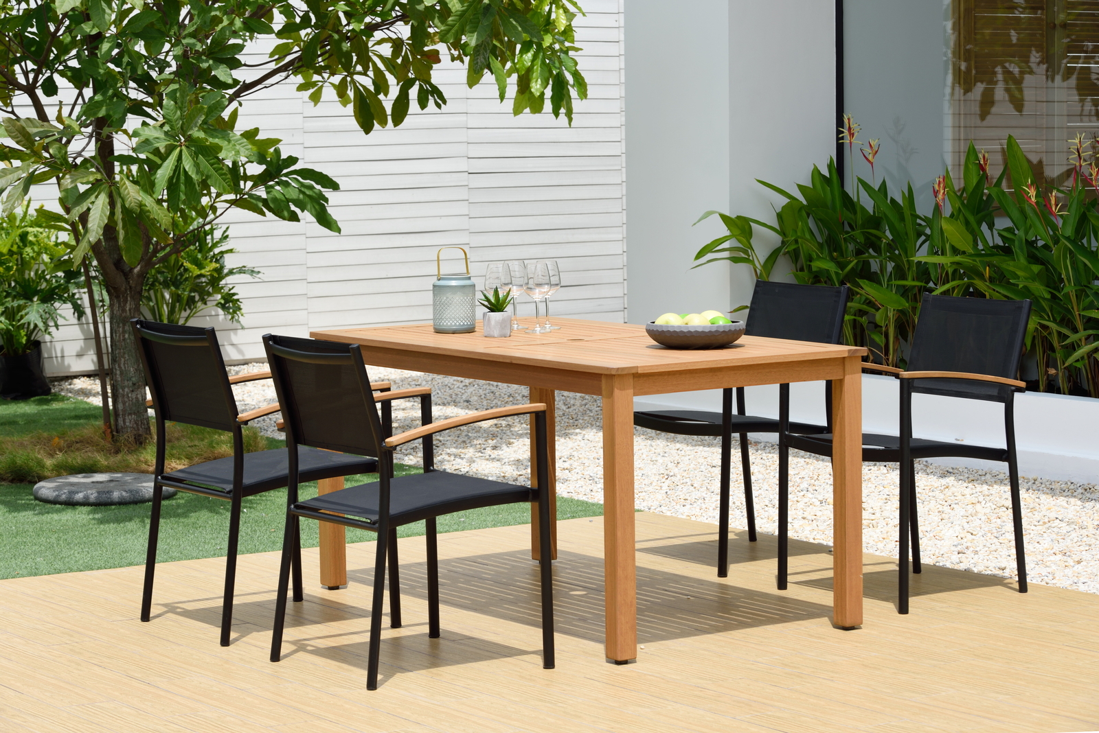 Amazonia Busset 5-Piece Outdoor Dining Set | Teak Finish | Ideal for Patios