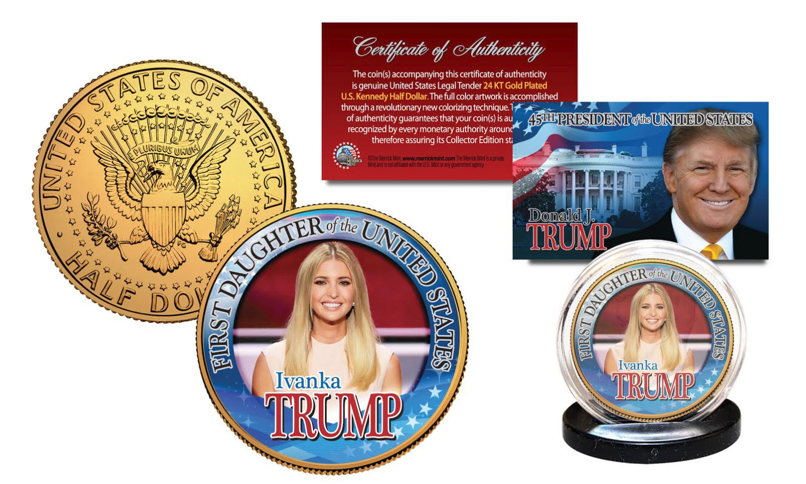 IVANKA TRUMP First Daughter of USA 24K Gold Plated U.S. Kennedy Half Dollar Coin