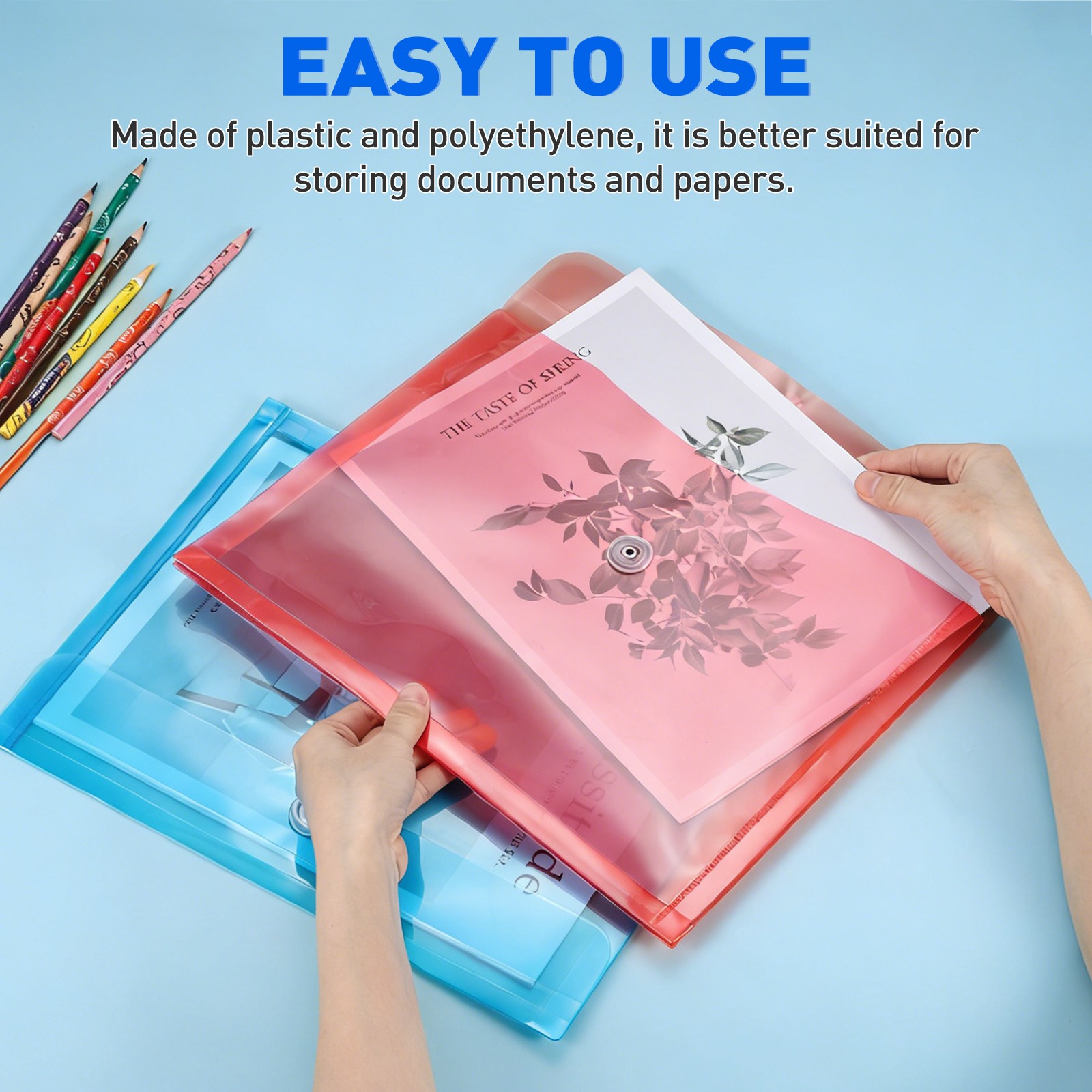 10 Pack Clear Plastic Poly Envelopes File Folders Document Envelopes Blue