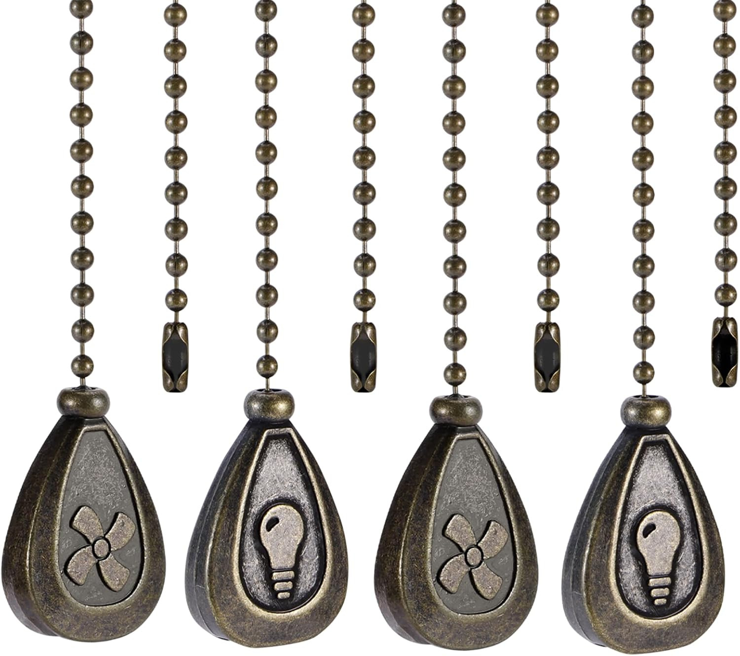 4 Pack Bronzed Ceiling Fan Pull Chain Extension, 12 Inches Classic Drop Shaped P