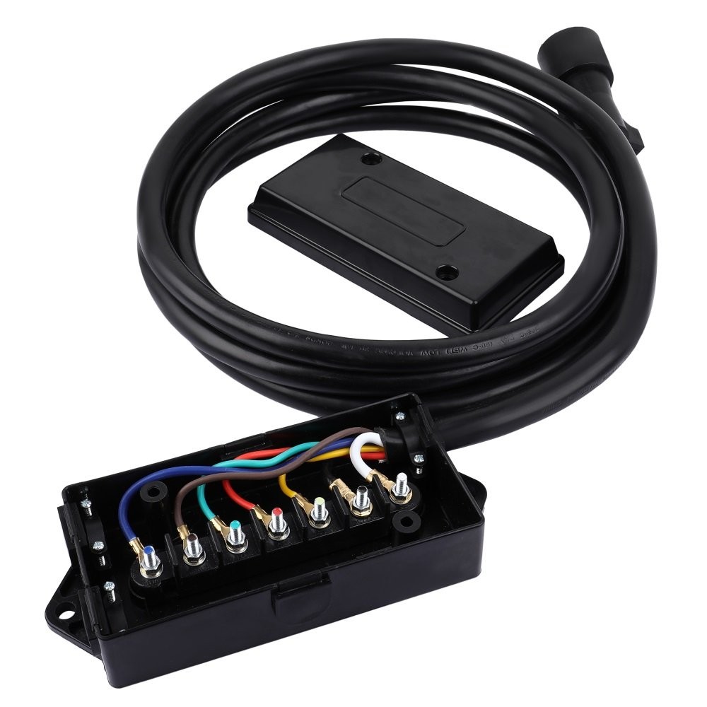 7 Way Plug Inline Trailer Cord with Gang Junction Box 12 Feet