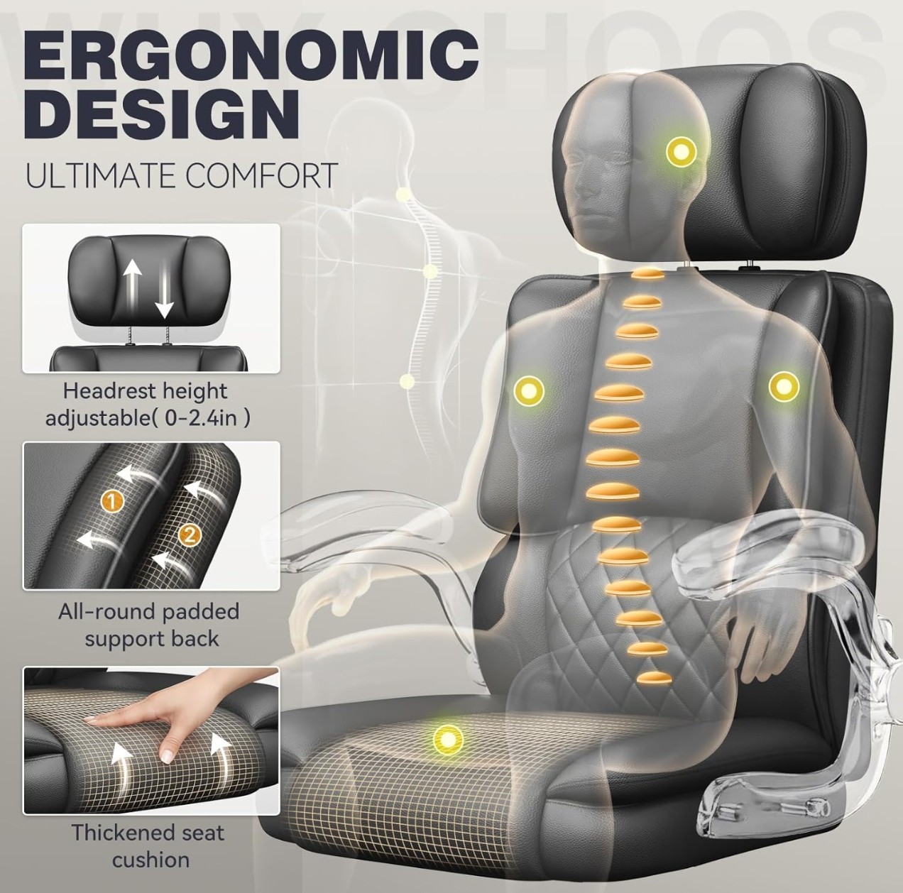 Executive Office Ergonomic Chair, Computer Chair with Adjustable Headrest,PU...