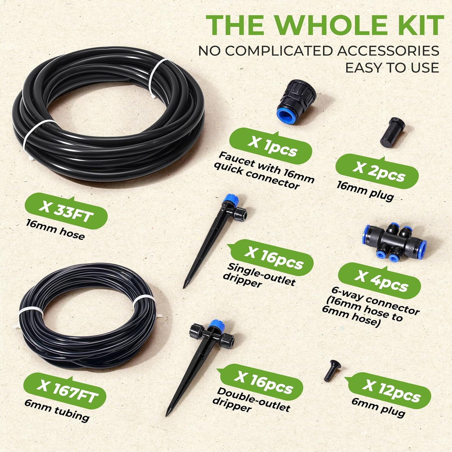200FT Drip Irrigation System Kit, Quick-Connect Garden Watering System with 33FT
