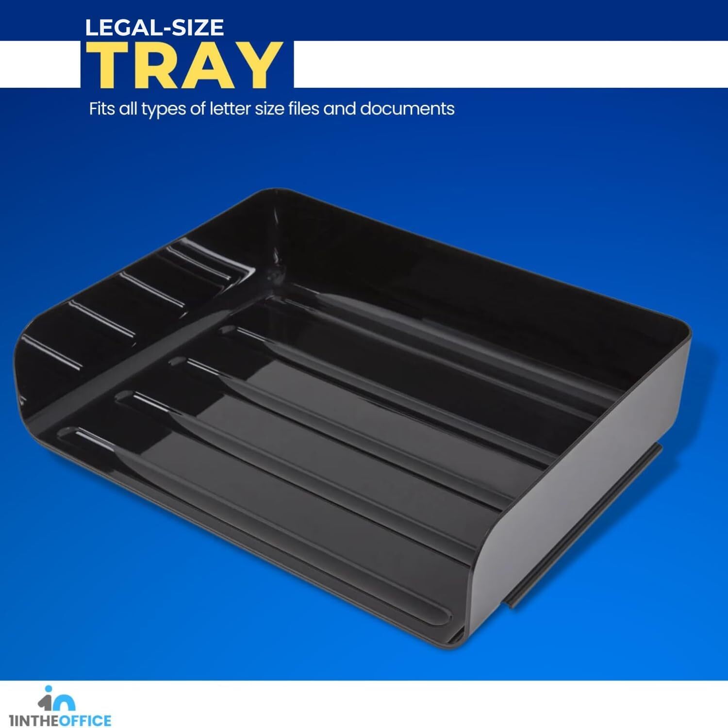 Stackable Paper Tray Legal Size Desk Organizer Side Load Black 2-Pack