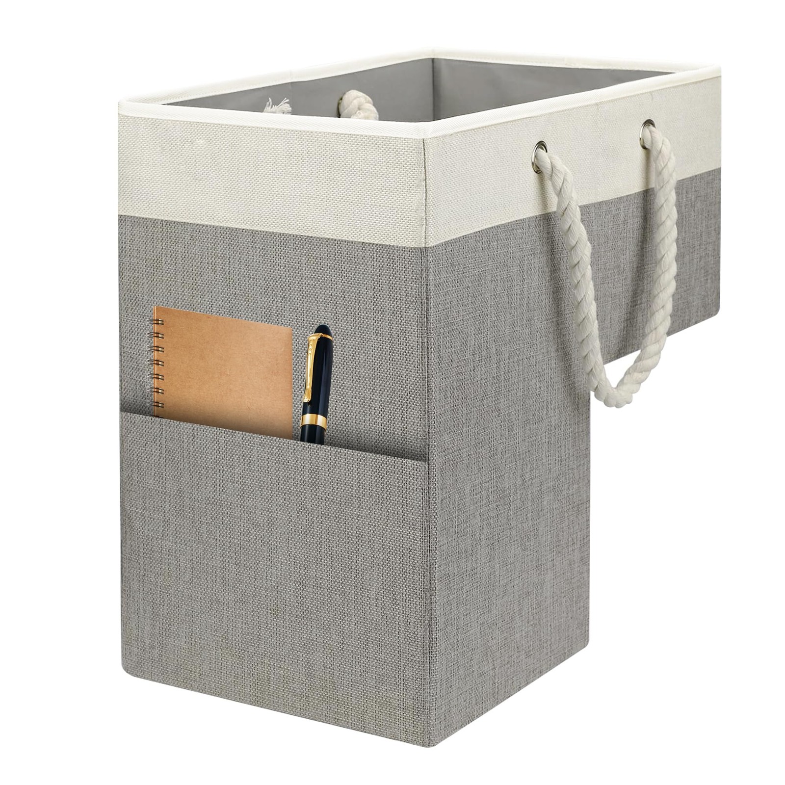 WBHWW Stair Basket with Pocket – Foldable Linen Leather Gray