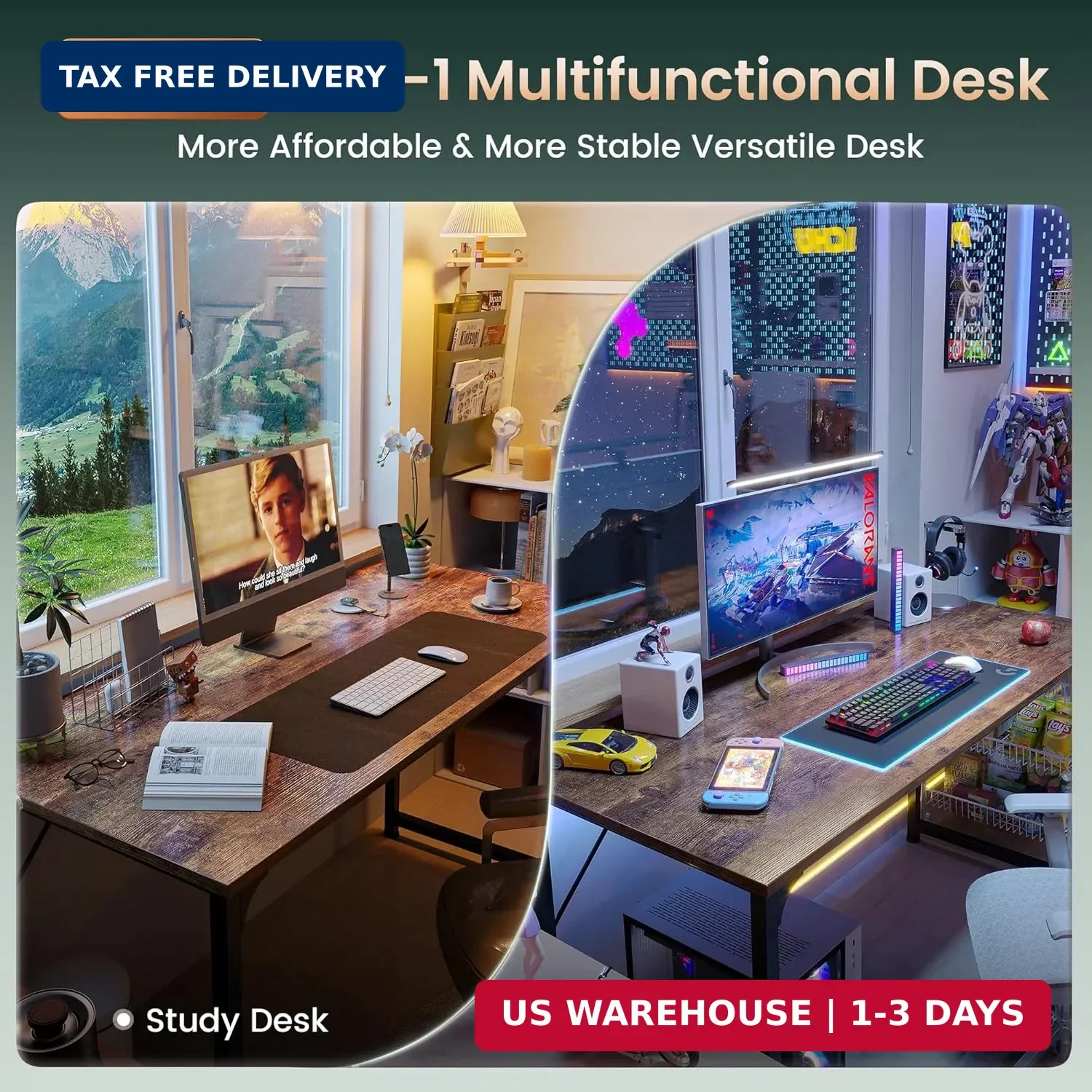 Huuger Computer Desk 55 Inch Home Office Gaming Work Study Large Legroom Rustic