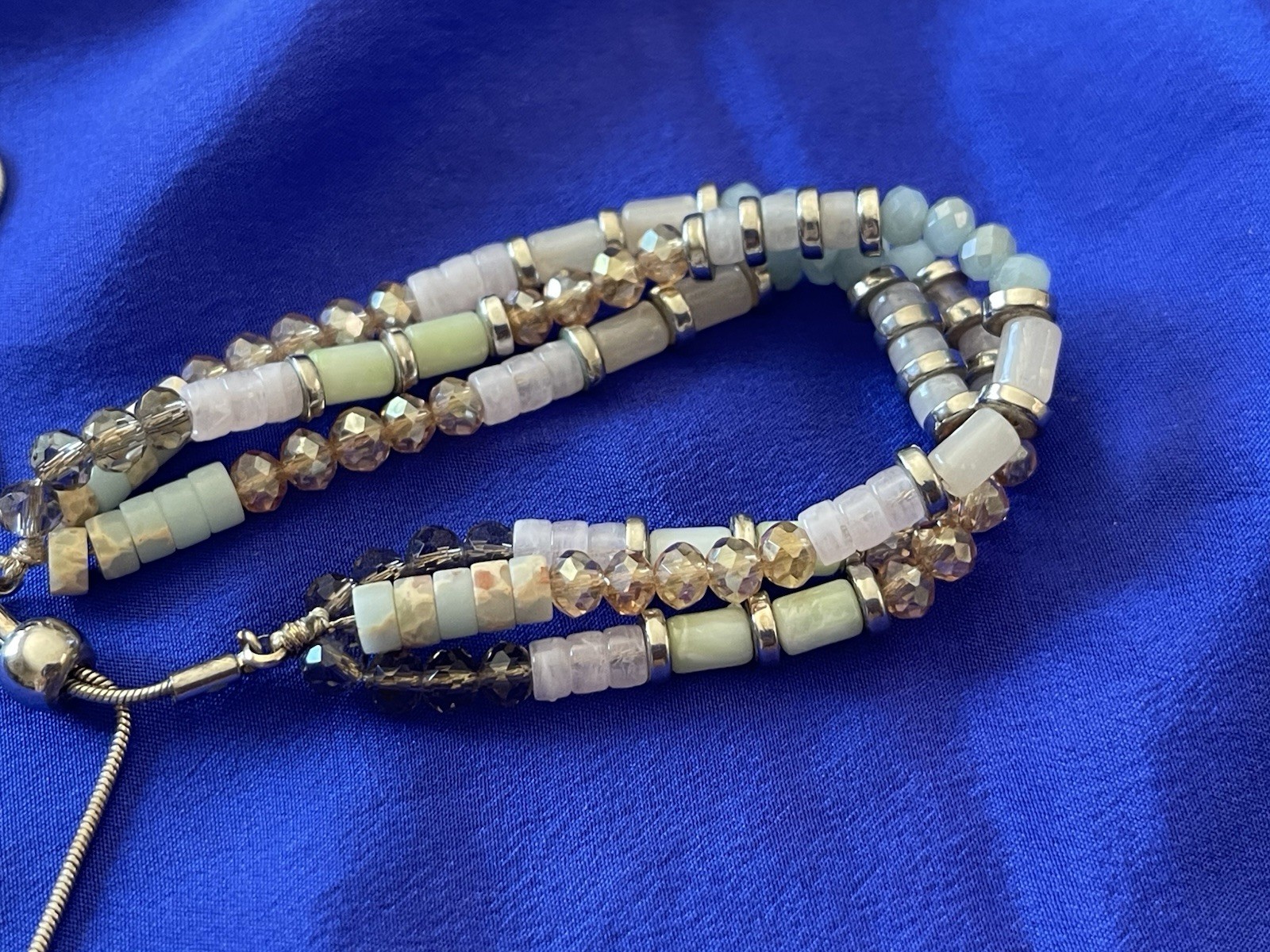 3 Strand multicolor Gemstone Beaded Slider Adjustable Bracelet